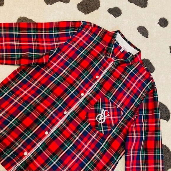 Victoria's Secret Women's Medium Red Colorful Plaid Print Pajama PJ Top Pant Set - Picture 4 of 11